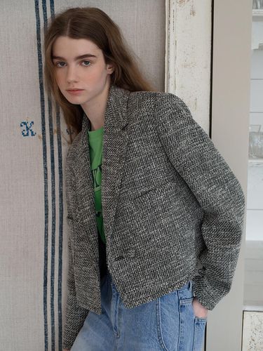 Two Tone Tweed Cropped Jacket - VOCAVACA - Modalova