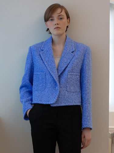 Blue Tweed Cropped Jacket - Blue - VOCAVACA - Modalova