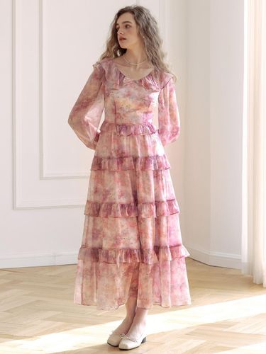 Smudged Floral Layered Dress - DUNDROP - Modalova