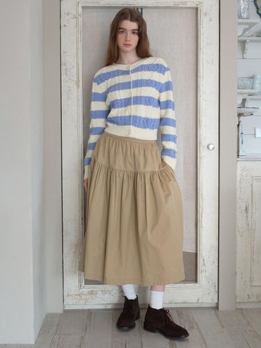 Cotton Pleated Full Skirt - Beige - VOCAVACA - Modalova