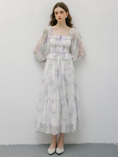 Lavender Floral Chiffon Dress - DUNDROP - Modalova