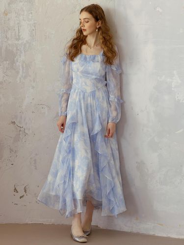 Sky Blue Chiffon Ruffle Dress - DUNDROP - Modalova