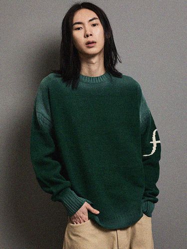 Vintage Washing F Logo Round Pullover_Green - FFEFF STUDIO - Modalova