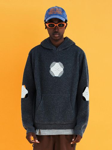 Hole Argyle Knit Hoodie_Charcoal - UNALLOYED - Modalova