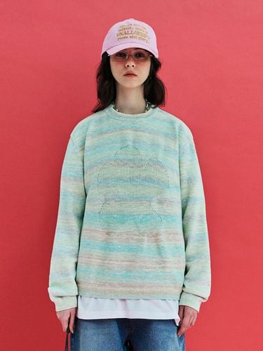 Flower Gradient Stripe Knit Sweater_Light Green - UNALLOYED - Modalova