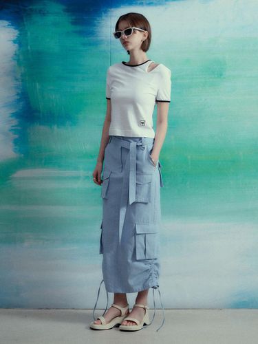 SENTIER Side String Belted Denim Cargo Long Skirt - MUSEE - Modalova