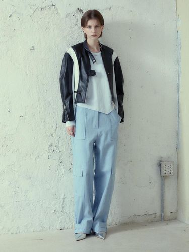 ODEON Wide-Leg Denim Cargo Pants_Blue Denim - MUSEE - Modalova