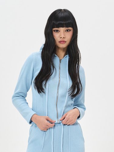 Knit Cropped Zip Up Hoodie_Blue - SEARCH410 - Modalova