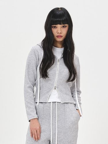 Knit Cropped Zip Up Hoodie_White Grey - SEARCH410 - Modalova