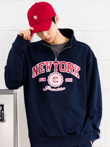 New York Cozy Half Zip Up Sweatshirt_Navy - GENERAL IDEA - Modalova