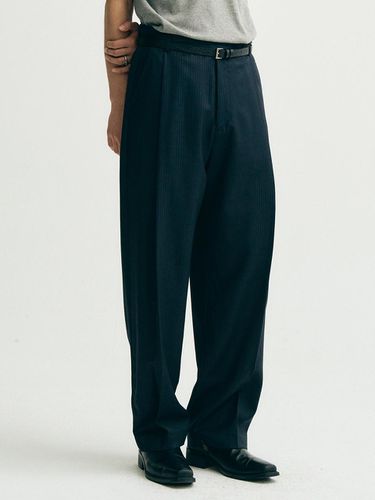 Wool Stripe One Tuck Wide Slacks_Navy - NOIRER - Modalova