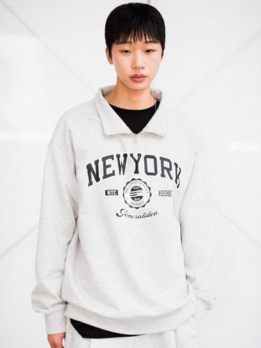 New York Cozy Half Zip Up Sweatshirt_Melange Gray - GENERAL IDEA - Modalova