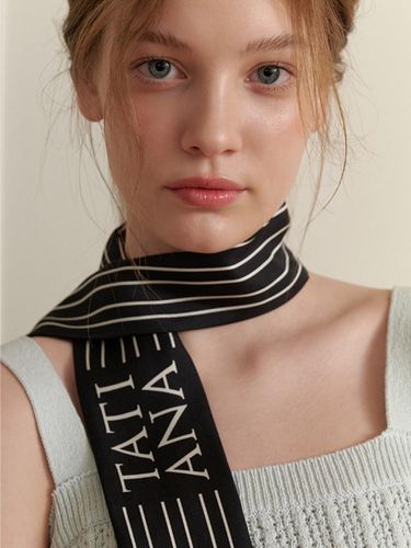 Lettering Stripe Twilly Silk Scarf - TATIANA - Modalova