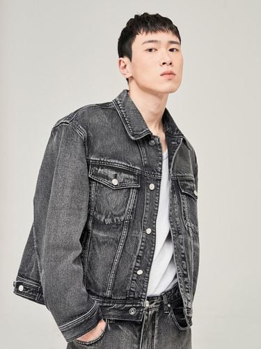 Santal Washing Denim Trucker Jacket_Black - DEEP SENSE - Modalova