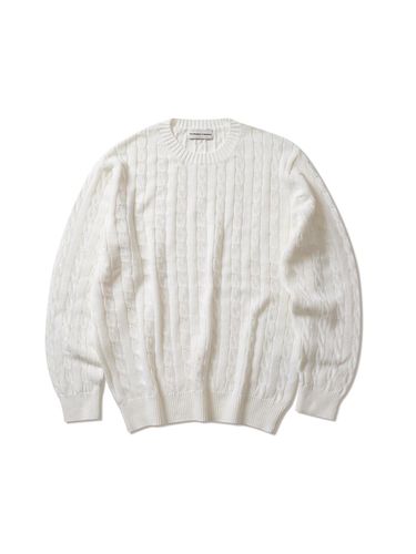 Cotton Cable Crewneck Knit Pullover_White - theweatherisawesome - Modalova