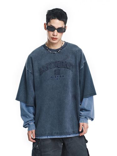 Washed Layered Long Sleeves Sweatshirt - EASY NO EASY - Modalova