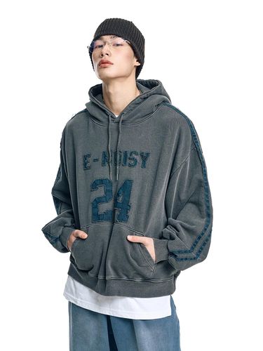 Washed Denim Patch Hoodie - EASY NO EASY - Modalova