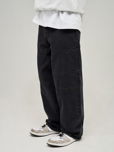 Cutting Washed Wide Denim Pants_Black - DEEP SENSE - Modalova