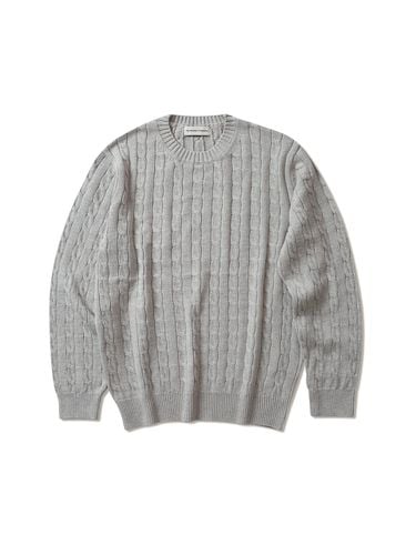 Cotton Cable Crewneck Knit Pullover_Light Gray - theweatherisawesome - Modalova