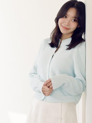 Ribbed Shoulder Cardigan _ Sky Blue - ahwe - Modalova