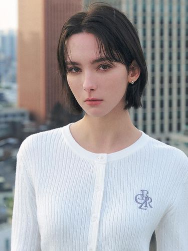 Logo Embroidered Cable Cardigan_White - CITYBREEZE - Modalova