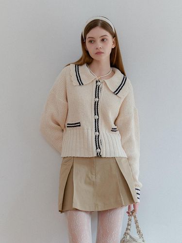 Contrasting Collar Knit Cardigan - ANOETIC - Modalova