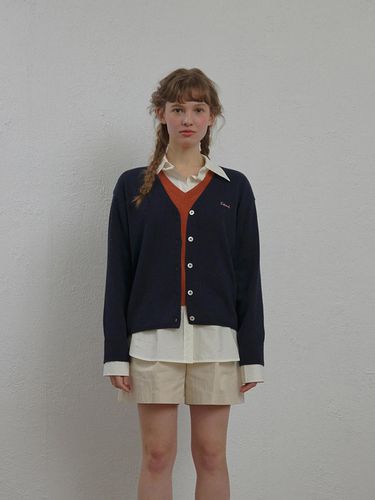 Cotton Logo Cardigan_Navy - SSEMI - Modalova