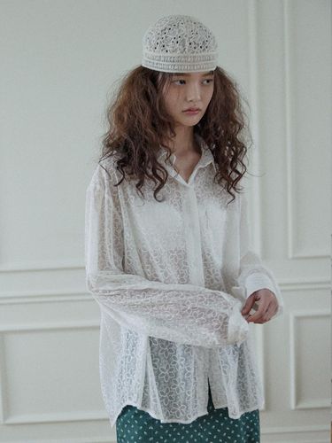 Sheer Flower Shirt_White - HOKUSPOKUS - Modalova