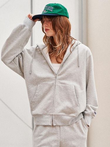 Essential Cozy Zip Up Hoodie_Melange Grey - GENERAL IDEA - Modalova