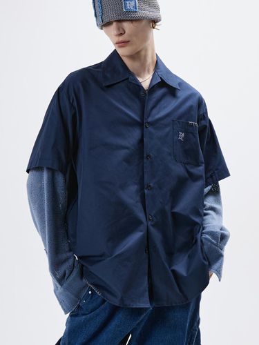 Knitted Sleeve Layered Shirt _ Navy - RSSC - Modalova