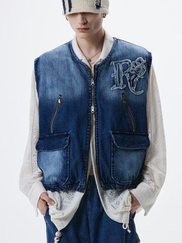 Washing Denim Zip-Up Vest _ Denim - RSSC - Modalova