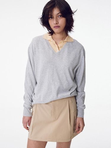 V-Neck Cotton Pullover, Melan Grey - MAISONMARAIS - Modalova