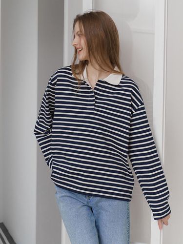 Stripe Collar T-Shirt (Navy) - VEM.VER - Modalova