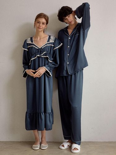 Couple Color Satin Long Sleeve Pajamas - LUNALUZ STUDIO - Modalova