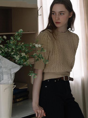 Cable Puff Sleeve Knit - Beige - Laminez - Modalova