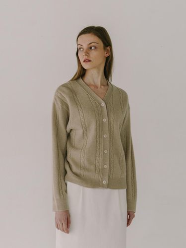 Cable Wool Cardigan - Beige - Laminez - Modalova