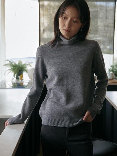 Wool Turtleneck Top - Grey - Laminez - Modalova