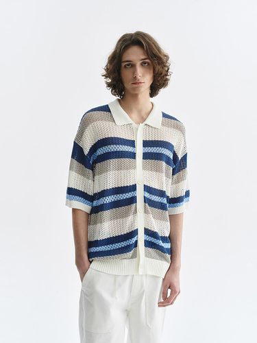 Net Crochet Stripe Collar Cardigan - THE KNIT COMPANY - Modalova