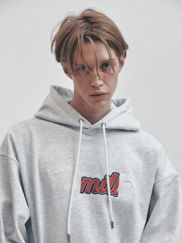 Contrast Embroidery Oversized Hoodie_Melange Gray - FAMILLE - Modalova