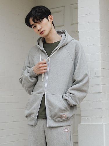 Emblem Point Oversized Two Way Zip Up Hoodie - alvinclo - Modalova