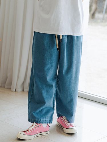 Cool Denim String Wide Banding Pants - alvinclo - Modalova