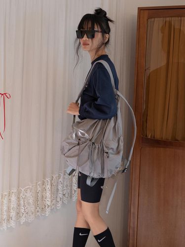 Drawstring Nylon Backpack_Light Grey - Prends soin de toi - Modalova