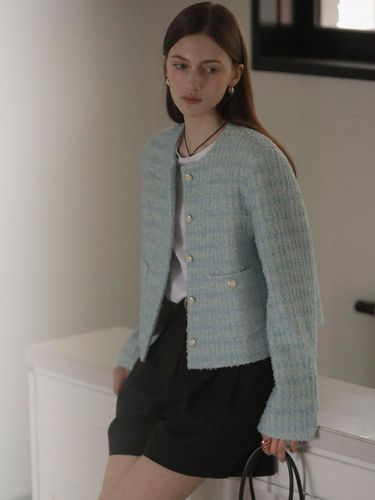 Single Breasted Nana Tweed Jacket - Sky Blue - TILLIDIE - Modalova