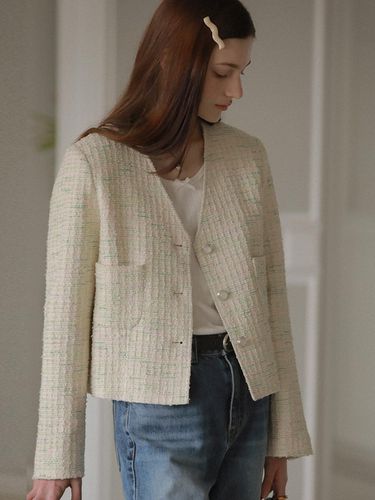 Collarless Magical Tweed Jacket - TILLIDIE - Modalova