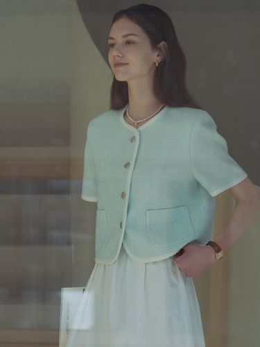 Haper Line Tweed Jacket - Mint - TILLIDIE - Modalova