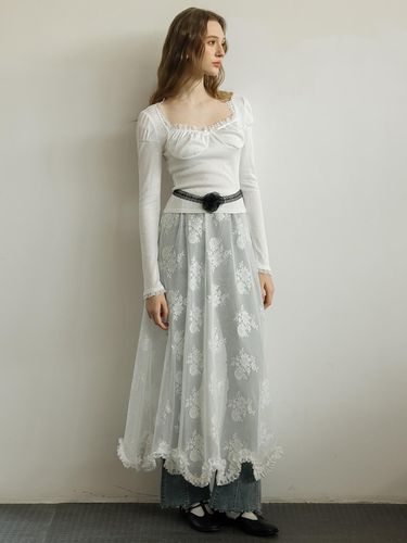 Embroidered Mesh Skirt_White - Cest Moidew - Modalova