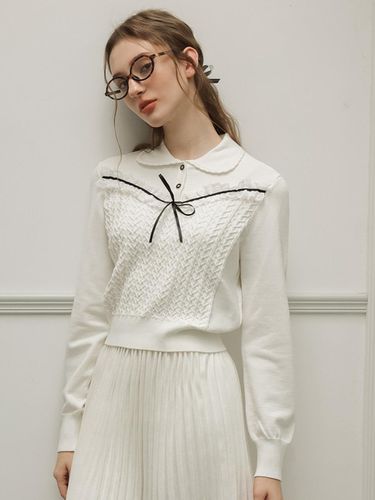 Sweety Lapel Knitted Top_White - Cest Moidew - Modalova