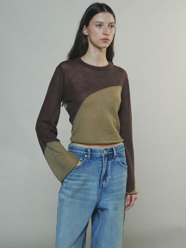 Two Tone Drawstring Crop Top_Brown - Enor - Modalova