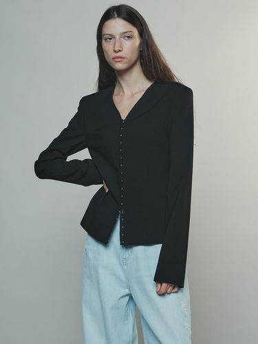 Classy Collarless Jacket_Black - Enor - Modalova