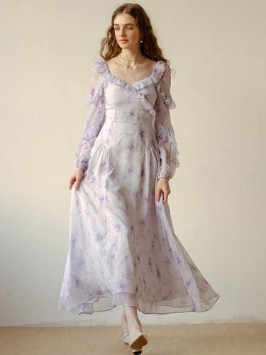 DD_Lavender Ruffled Chiffon Dress - DUNDROP - Modalova